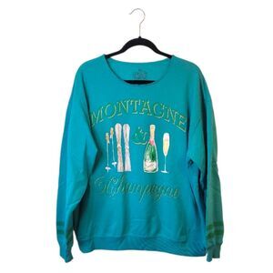 Goodie Two Sleeves Women's Teal Blue Montagne And Champagne Sweatshirt Size XL